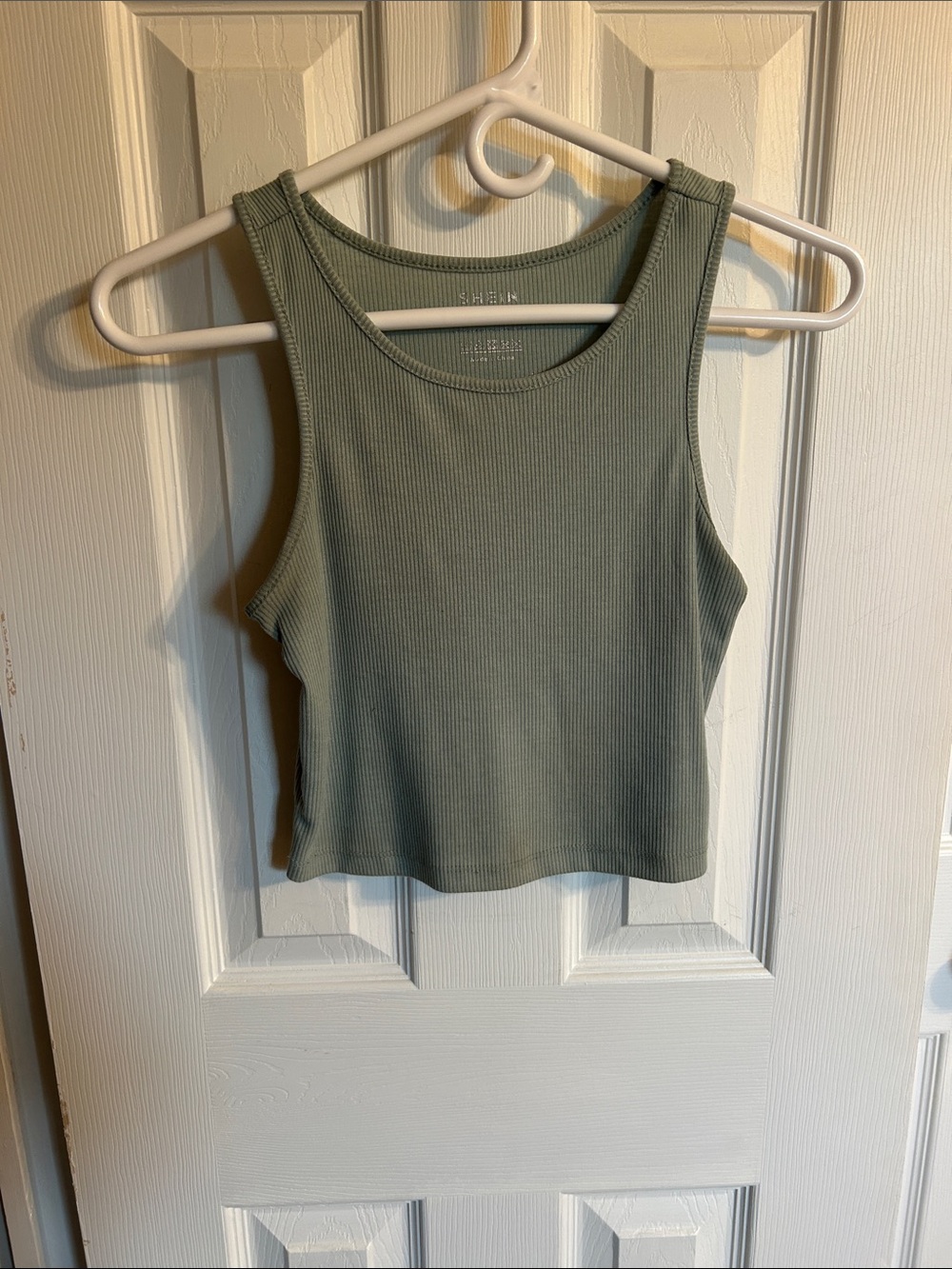 SHEIN Ribbed Cropped Tank Top in Sage